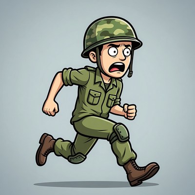 Cartoon Soldier Running Scared