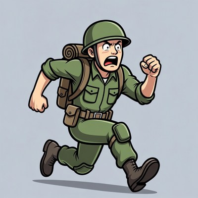 Cartoon soldier running scared