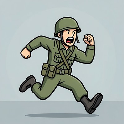 Cartoon soldier running angrily