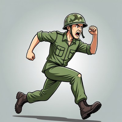 Cartoon soldier running in uniform