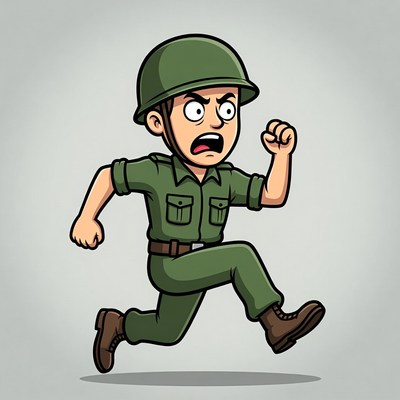 Cartoon soldier running angrily