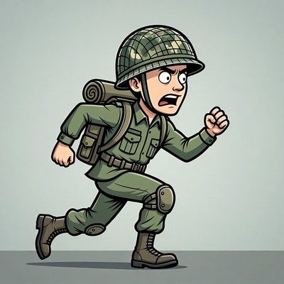 Cartoon soldier running in uniform