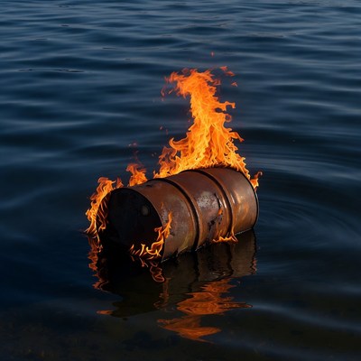 Burning oil drum in water