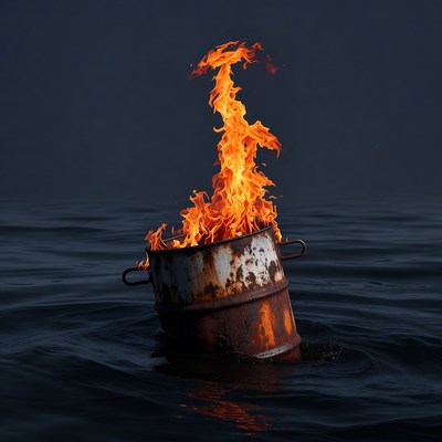 Burning Drum in Dark Water