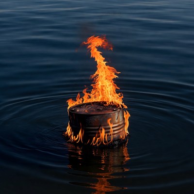 Burning Oil Drum in Water