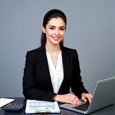 Woman working on laptop at desk