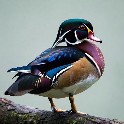 Wood Duck standing on log