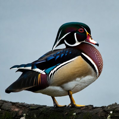 Wood Duck standing on log