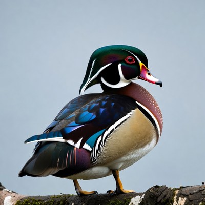 Wood Duck standing on log