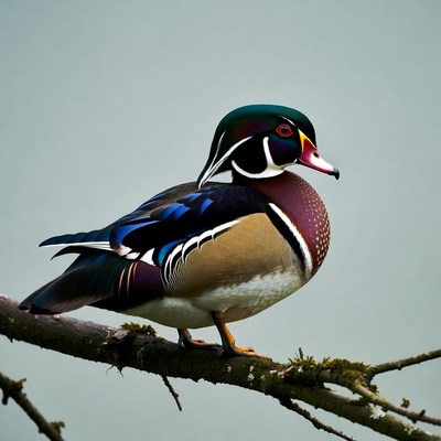 Wood Duck perched on branch