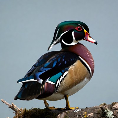 Wood Duck standing on log
