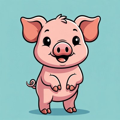 Cute cartoon pink pig smiling