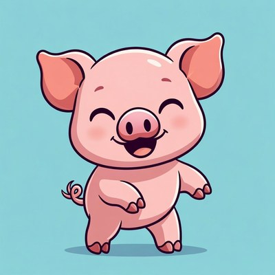 Cute cartoon pig smiling