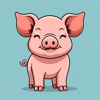 Cute cartoon pink pig smiling