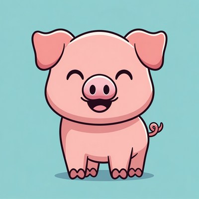 Cute cartoon pink pig smiling