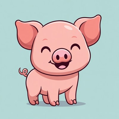 Cute smiling baby pig illustration