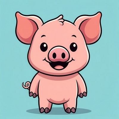 Cute cartoon pink pig smiling