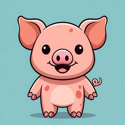 Cute cartoon pink pig smiling