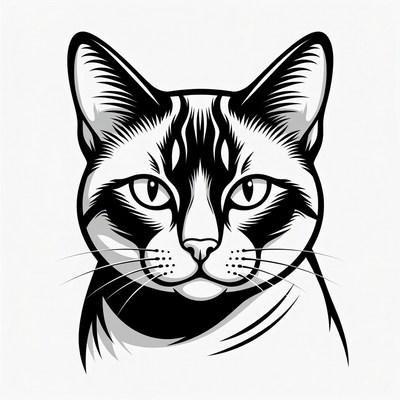 Black and White Cat Face Illustration