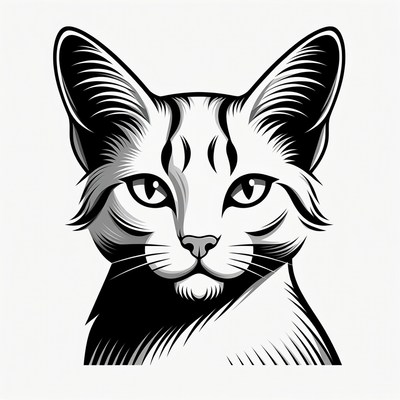 Black and White Cat Face Illustration