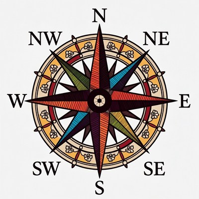 Colorful Compass Rose Illustration