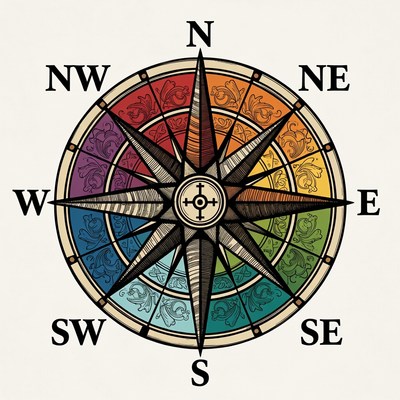 Colorful Ornate Compass Rose