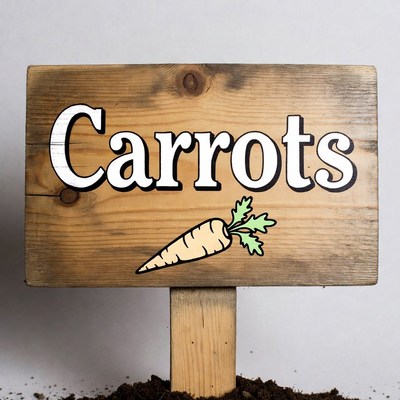 Wooden Carrots Sign in Soil