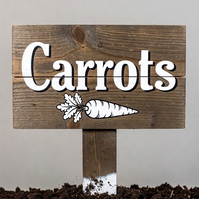 Wooden Carrots Sign in Soil