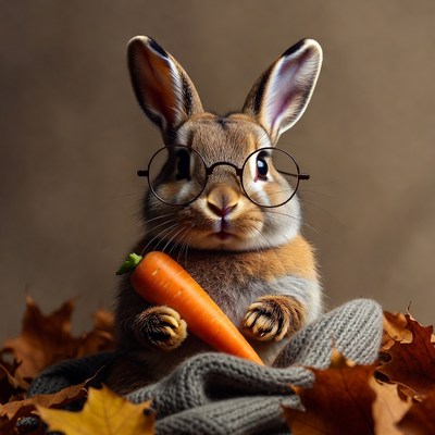 Rabbit wearing glasses holding carrot