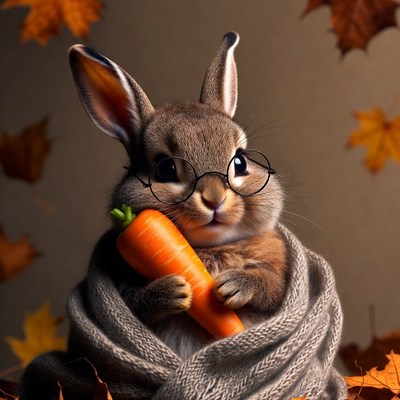 Rabbit with glasses holding carrot