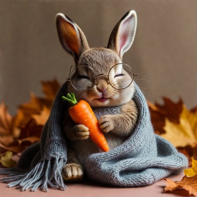 Cute bunny with carrot and glasses
