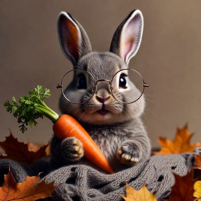 Cute Bunny with Carrot and Glasses