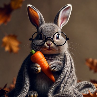 Cute Bunny with Glasses Holding Carrot