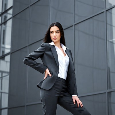 Asian woman in gray business suit
