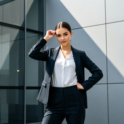 Latina woman in business suit outdoors