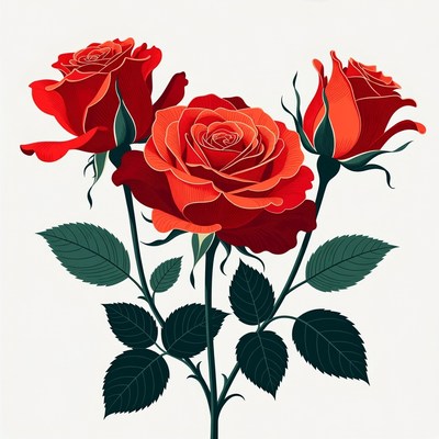 Three Red Roses Illustration
