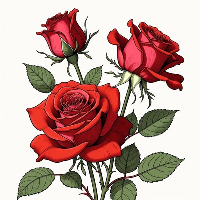 Three Red Roses Illustration