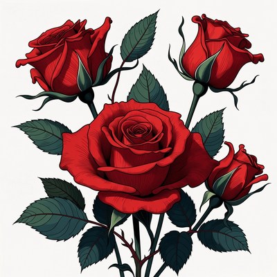 Bouquet of Red Roses Illustration