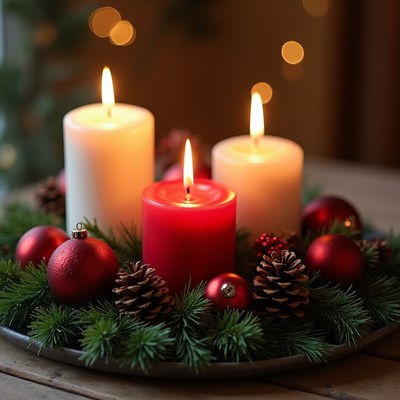 Advent wreath with burning candles
