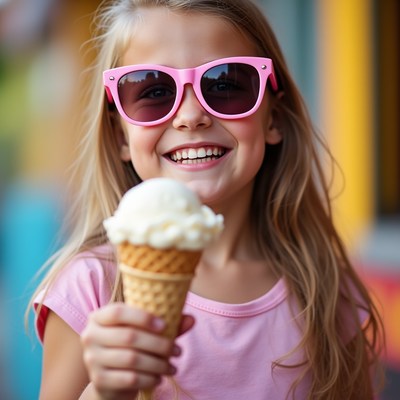 Girl eating vanilla ice cream cone