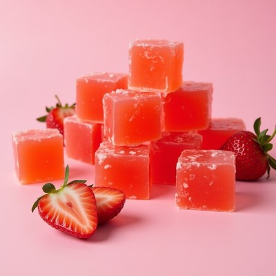 Strawberry Jelly Cubes with Fresh Strawberries