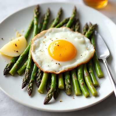 Fried Egg on Asparagus Plate