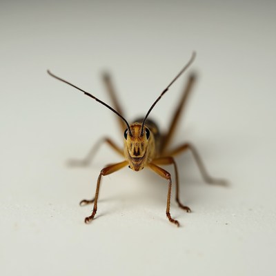 Closeup of grasshopper on white background