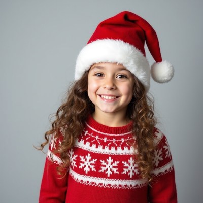 Girl smiling in Santa hat and sweater