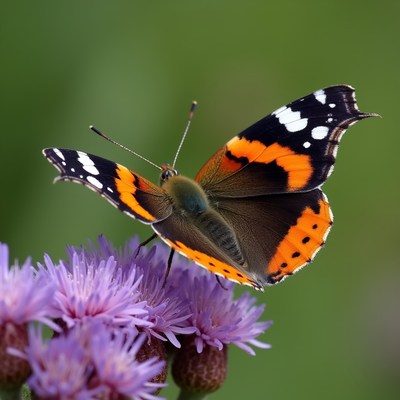 Red Admiral Butterfly on Purple Flowers