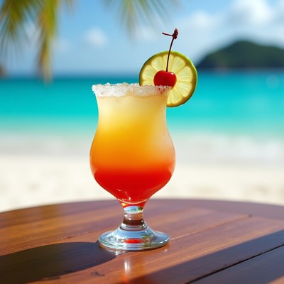 Margarita with lime and cherry on beach