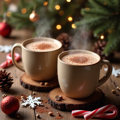 Two Hot Cocoa Mugs Christmas Table