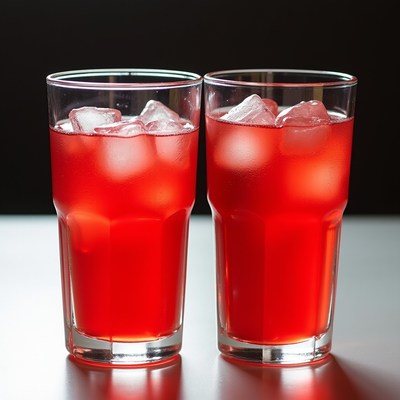 Two Red Drinks with Ice Cubes