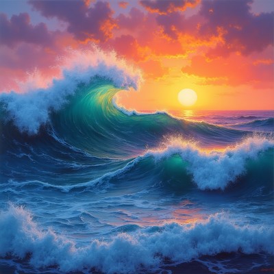 Massive Ocean Wave at Sunset