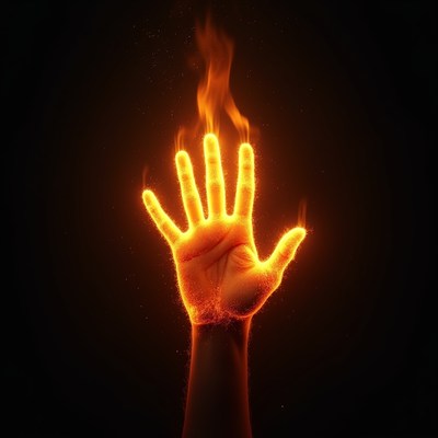 Flaming Hand on Black Background